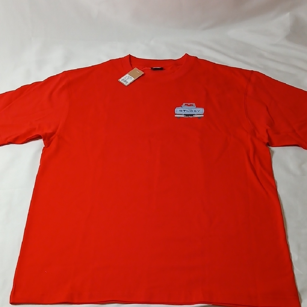 Stussy Men's Vibrant Red Short Sleeve Tee With Truck Graphics